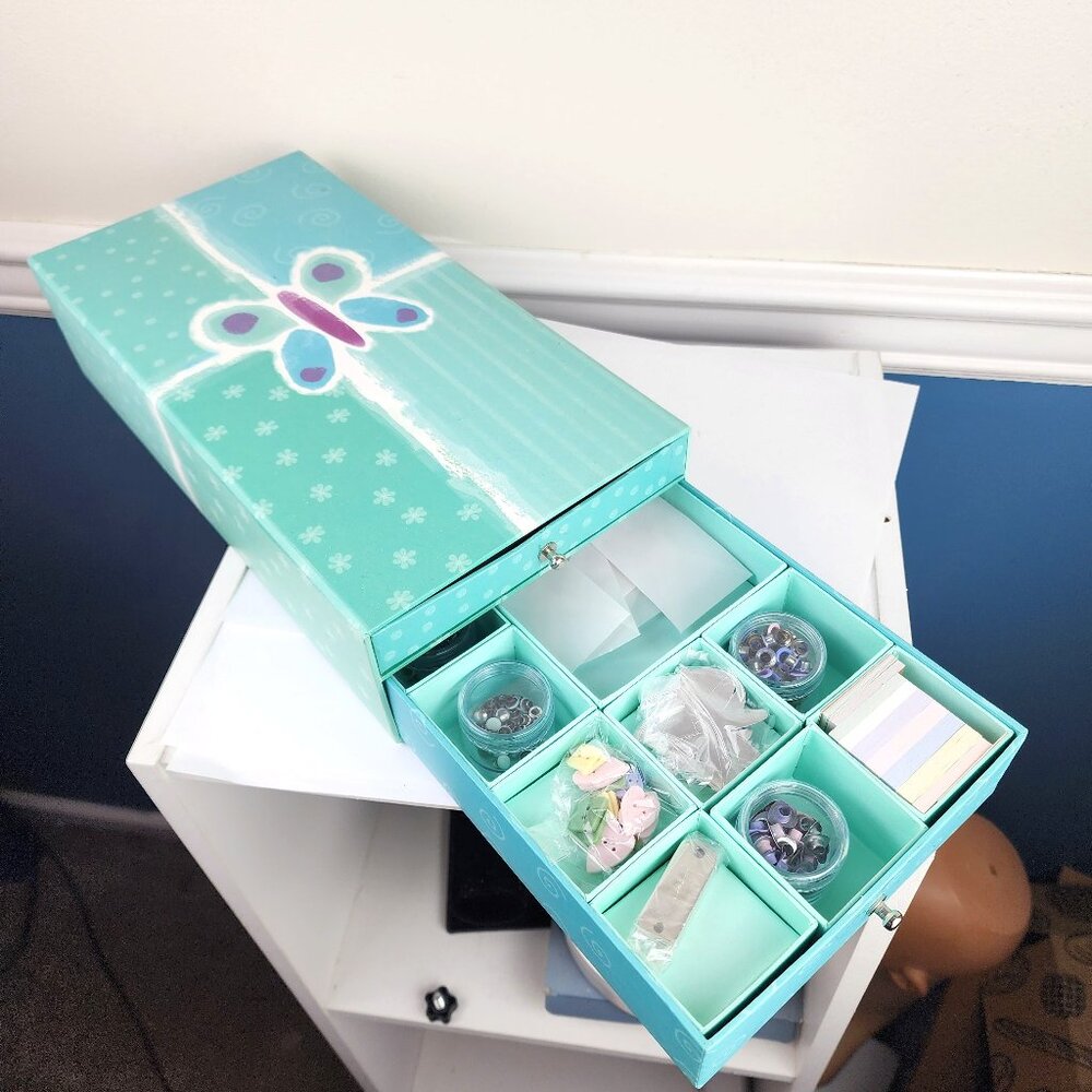Colorbok Butterfly Scrapbook Supply Storage Box Lots of Embellishments